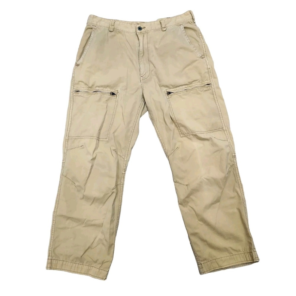 Vtg Y2K Polo Jeans Co Utility Pants Men's 36x30 Golden Tan Cotton Baggy Cargo